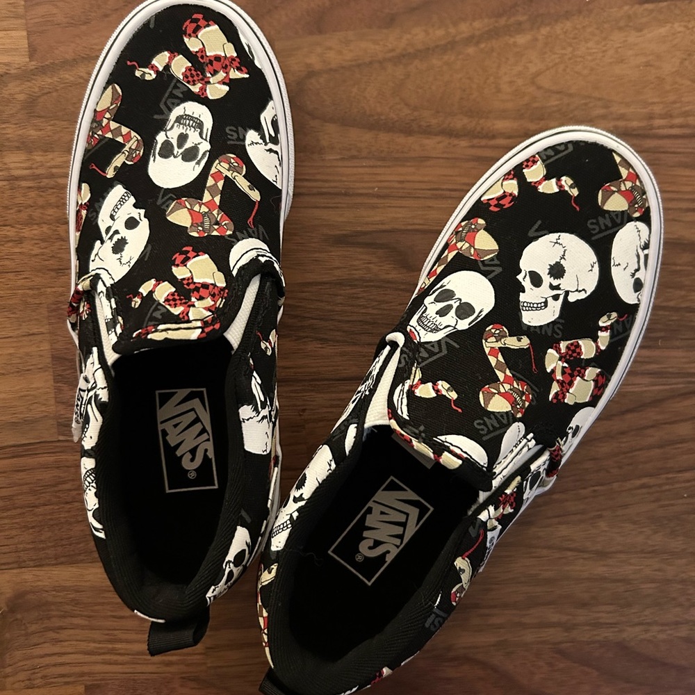 Vans Black Sneakers with Skull and Snake Design
